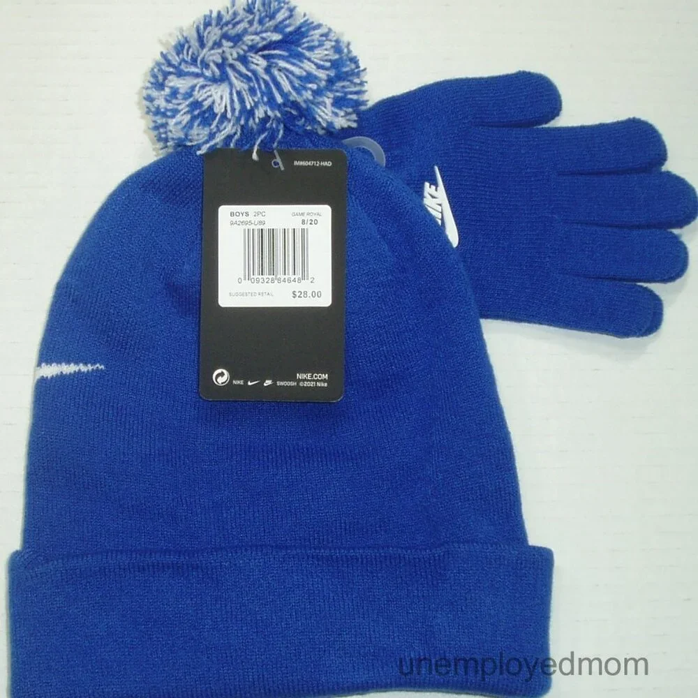Boys Nike Swoosh Beanie Glove Set 8-20 Youth Kid Sportwear Hat Cap Athletic Girl